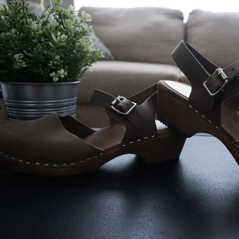 Authentic Swedish Leather/Wooden Clogs